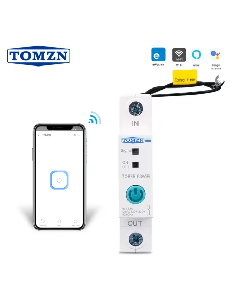 63A Din Rail WIFI Circuit Breaker Smart Switch Remote Control by Ewelink APP for Smart Home 18mm 63A without metering function