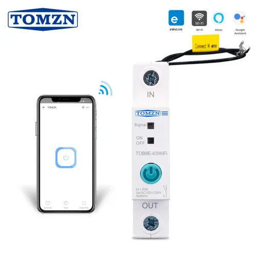 63A Din Rail WIFI Circuit Breaker Smart Switch Remote Control by Ewelink APP for Smart Home 18mm 63A without metering function