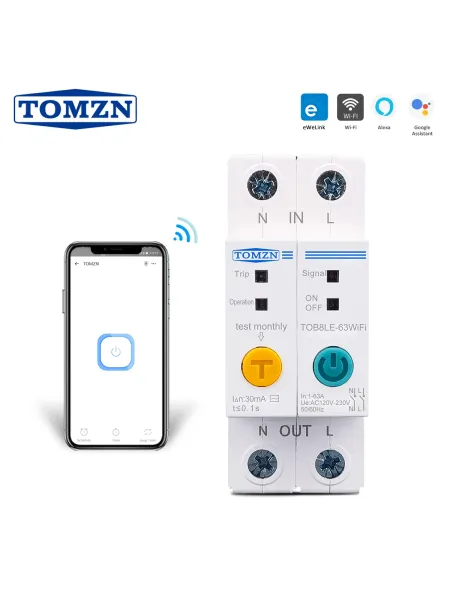 63A Din Rail WIFI Circuit Breaker Smart Switch Remote Control by Ewelink APP for Smart Home 63A with Leakage Protection
