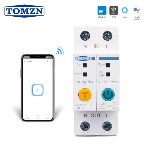 63A Din Rail WIFI Circuit Breaker Smart Switch Remote Control by Ewelink APP for Smart Home 63A with Leakage Protection