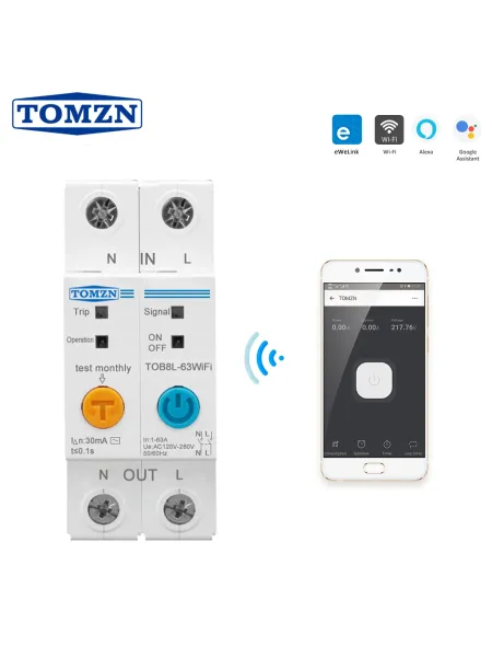 63A Ewelink Single Phase WIFI Smart Energy Meter Kwh Metering Monitoring Circuit Breaker Timer Relay with Leakage Protection