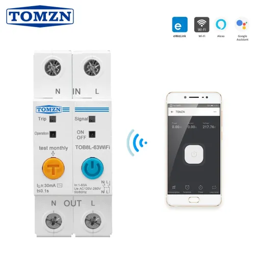 63A Ewelink Single Phase WIFI Smart Energy Meter Kwh Metering Monitoring Circuit Breaker Timer Relay with Leakage Protection