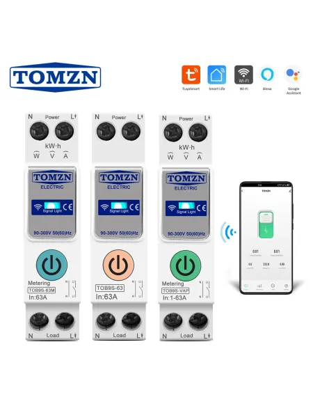 63A TOMZN 1P+N WIFI Smart Switch Energy Meter Kwh Metering Monitoring Circuit Breaker Timer Relay MCB TUYA smartlife