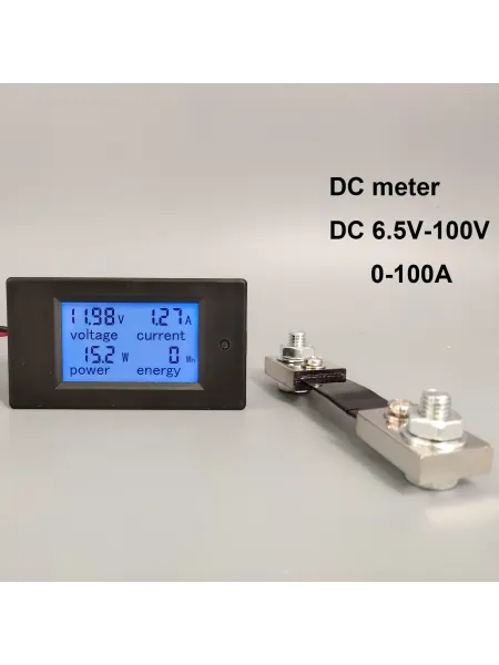 DC Voltmeter Ammeter Power Energy Digital Voltage Current Meter LCD 4 in 1 DC 6.5-100V 50A100A with Shunt