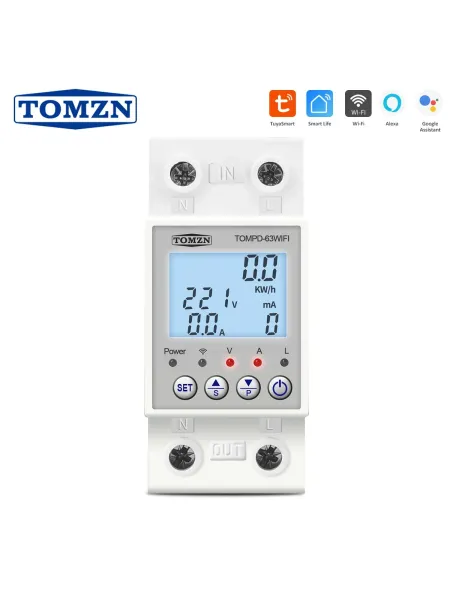 Reclosable smartlife TUYA WIFI Circuit breaker 63A 110V 220V Energy Meter Metering Timer with voltage current leakage protection
