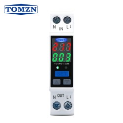 TOMZN 18mm DIN Rail Dual Display Adjustable Protective Relay 40A AC110V-230V Over Voltage Under Voltage Over Current Protector