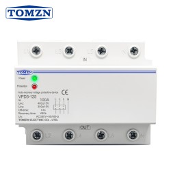 TOMZN 60A 380VAC Three Phase Four Wire DIN Rail Automatic Recovery Reconnect Over Voltage And Under Voltage Protection Relay LED