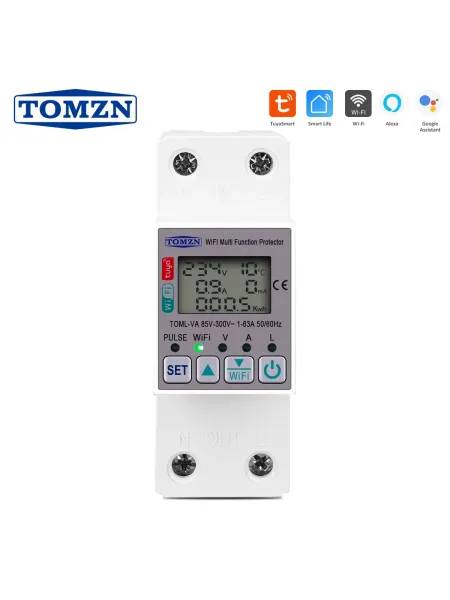 TOMZN 63A 110V 220V smartlife WIFI Energy Meter Metering Circuit breaker Timer with voltage current and leakage protection TUYA