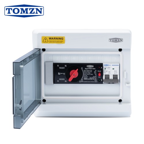 TOMZN Dual Power Switch distribution Box 2P 63A Automatic Transfer Switch Output With MCB Short-circuit Overload Protection HT