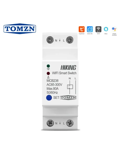 2P 80A Din Rail WIFI Circuit Breaker Smart Switch Remote Control by Smart Life TUYA for Smart Home TOMZN MCB238