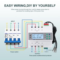 TOMZN WIFI Smart Three Phase Multifunctional Protector 4P AC380V 63A Voltage Current Power Energy Leakage Display TUYA SmartLife