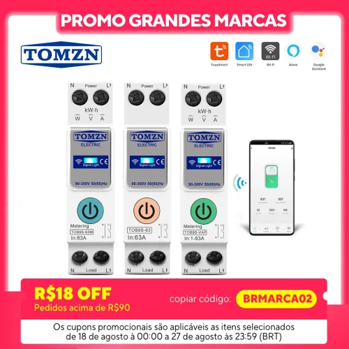 TUYA smartlife 1- 63A TOMZN 1P+N WIFI Smart Switch Energy Meter Kwh Metering Monitoring Circuit Breaker Timer Relay MCB