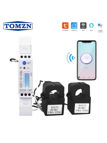 100A Din Rail 18mm Tuya 2 Phase 3 wires WIFI Smart Energy Meter Power Consumption Monitor kWh Meter Wattmeter 110V+110V